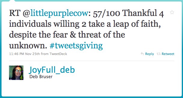 Deb Bruser gratitude tweet